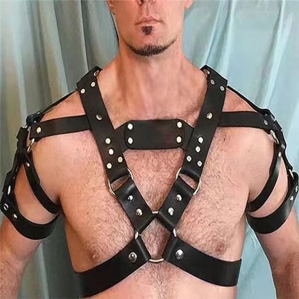 Cintura sexy in pelle per bondage da uomo, stile europeo-americano, con contrappeso e materiale LuvBox_voghion.com