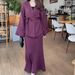 Women's Clothing Autumn And Winter New V Neck Tie Wide Sleeves Temperament High Waist Half Length Sweater Skirt Suit_voghion.com