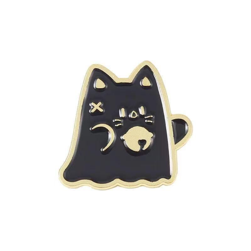 Cute Simple Black And White Ghost Meow Brooch New Alloy Creative Small Animal Badge Clothing Bag Accessories_voghion.com