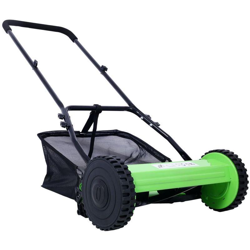 16-Inch 5-Blade Push Reel Lawn Mower With Grass Catcher, GREEN COLOR_voghion.com