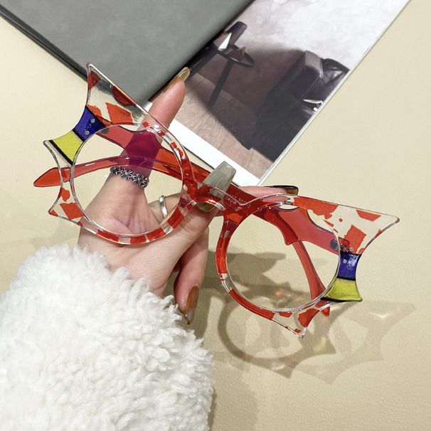 New personalized little devil glasses frame bat shape anti-blue flat mirror_voghion.com
