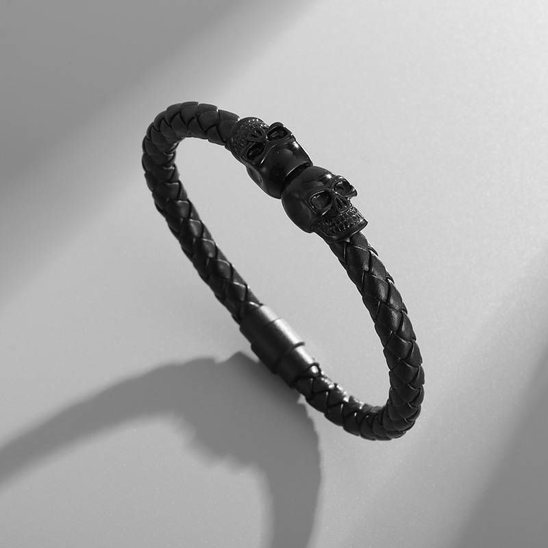 New Men's Cowhide Ghost Punk Style High Quality Skull Head Bracelet_voghion.com