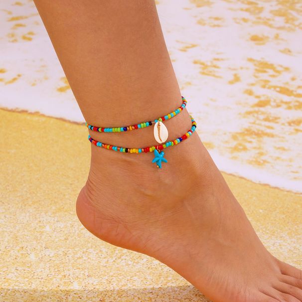 Böhmisches Urlaubs-Stil Dämonen-Set Design Sense Runde Perlenauge Mehrschichtiges gestapeltes Fußkettchen_voghion.com