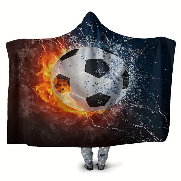 Flame Football Flannel Hooded Cape Blanket_voghion.com