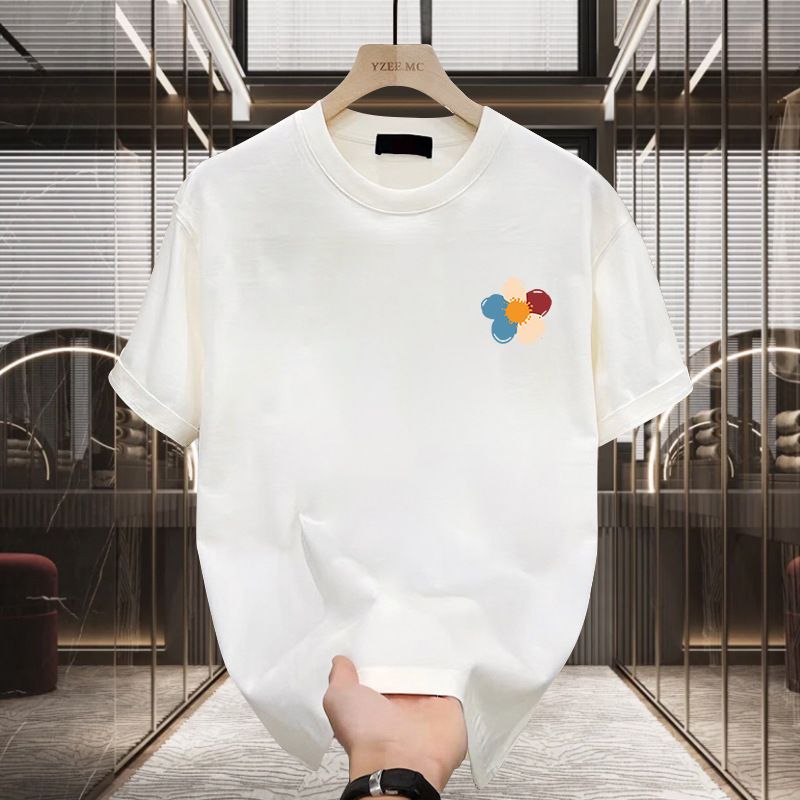 Men's Clothing 2025 High End And Niche Round Neck Light Luxury Men's Short Sleeved Pure Cotton Fashion Label Printed Youth T-shirt Trend_voghion.com