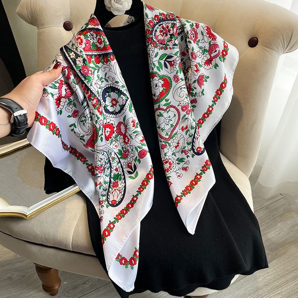 Simulated Silk 90 Small Square Women's Fashion Versatile Colored Printed Scarf, Satin Face_voghion.com
