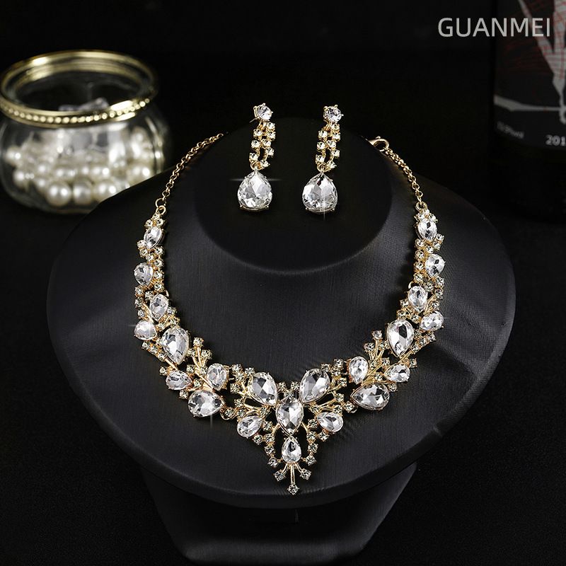 Atmosferica collana da sposa orecchini set di gioielli da sposa accessori per abiti da sera da sposa gioielli per banchetti di nozze_voghion.com