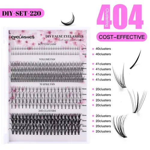 2024 Hot Selling 404 Cluster Eyelash Set Fai da te Misto Segmentato Innesto Singolo Cluster Ciglia Inferiori_voghion.com