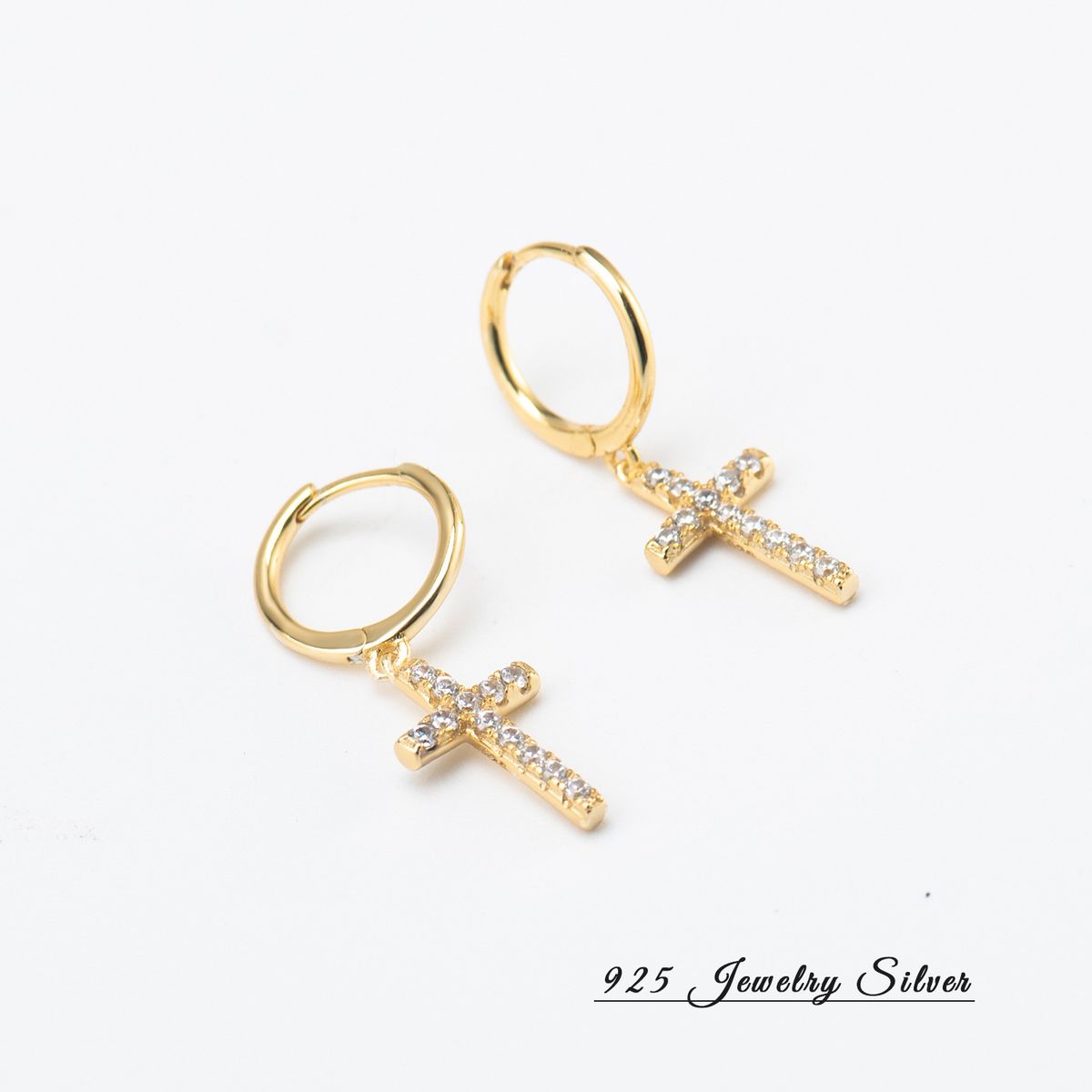 Orecchini a croce in argento Sterling S925 in stile coreano – Zirconi lisci elettroplaccati con fermagli per le orecchie sicuri_voghion.com