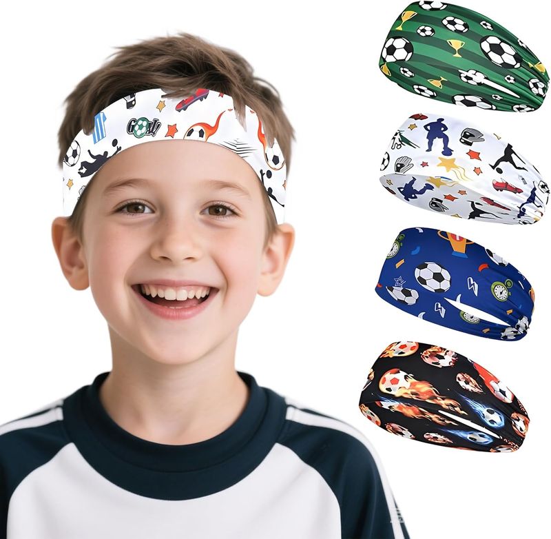 Children's Headbands, Pack Of 4 Football Children's Headbands, Baby Boy, Thin, Ultralight And Elastic Hairband, Boy, Sports Headband For Running_voghion.com
