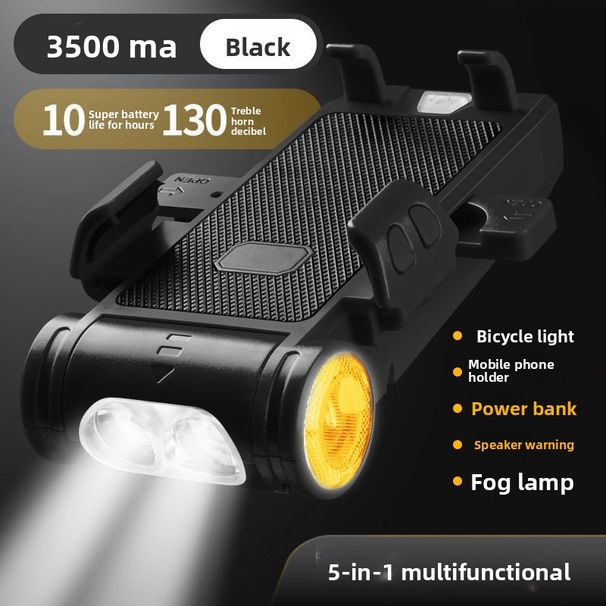 【5-in-1】Bicycle Night Front Light Horn Super Bright Flashlight Bike Riding Gear Phone Holder_voghion.com