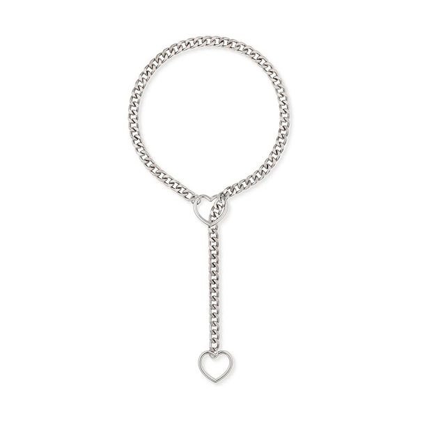 Collana con anello scorrevole a forma di cuore in acciaio al titanio, stile unisex, personalità, catena cubana, gioielli di alta gamma_voghion.com