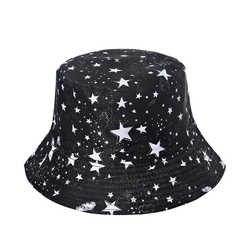 Ciel étoilé, lune, étoile pentagonale, chapeau de protection solaire imprimé pour bassin, chapeau de pêcheur pour hommes et femmes_voghion.com