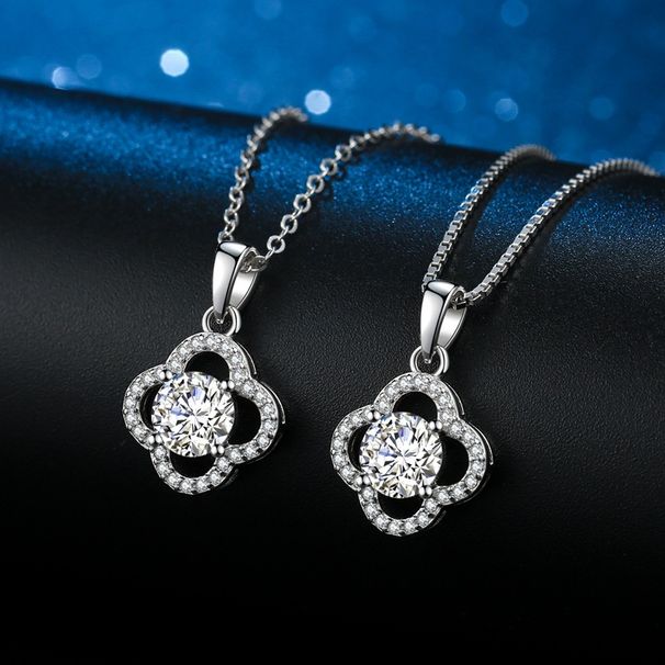 Collana con quadrifoglio micro intarsiato Moissanite Gioielli da donna S925 Argento Moissanite Diamante_voghion.com