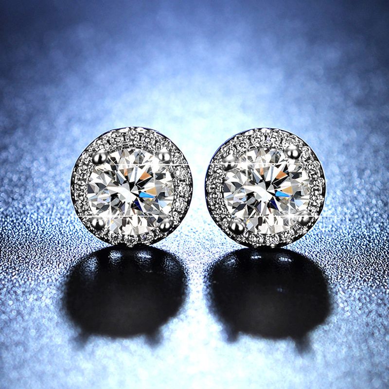 Orecchini rotondi con moissanite simulata per donna, orecchini alla moda da un carato, trasmissione in diretta_voghion.com
