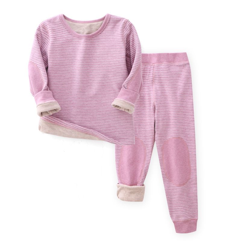 Processing Children's Warm Underwear Set Autumn And Winter Plus Fleece Thickened Cuhk Children Long Johns Boys And Girls Home Wear_voghion.com