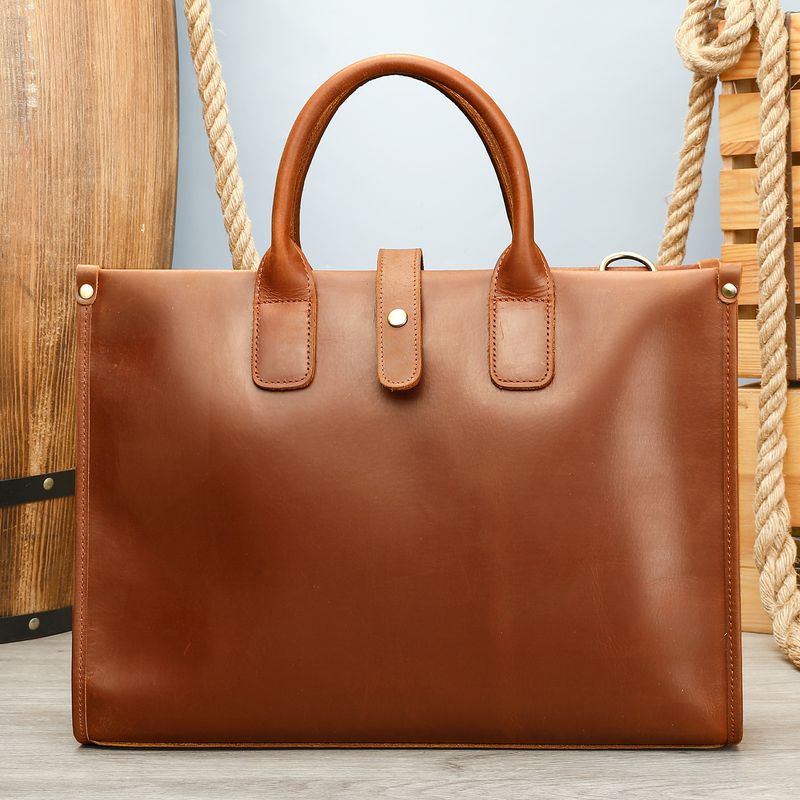 Cartella da uomo in vera pelle - Borsa da lavoro vintage con ampia capacità per laptop e documenti (borsa da ufficio classica realizzata a mano in pelle bovina pieno fiore)_voghion.com