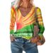 Dameskleding Casual V-hals Lange mouw Normaal Pullover Digitaal printen Dames tops T-shirt_voghion.com