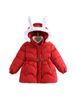 Cappotto lungo imbottito per mamma e bambini con cappuccio staccabile, fodera in peluche e pompon a forma di cuore - Giacca invernale calda con cintura regolabile in vita (viola/rosso)_voghion.com