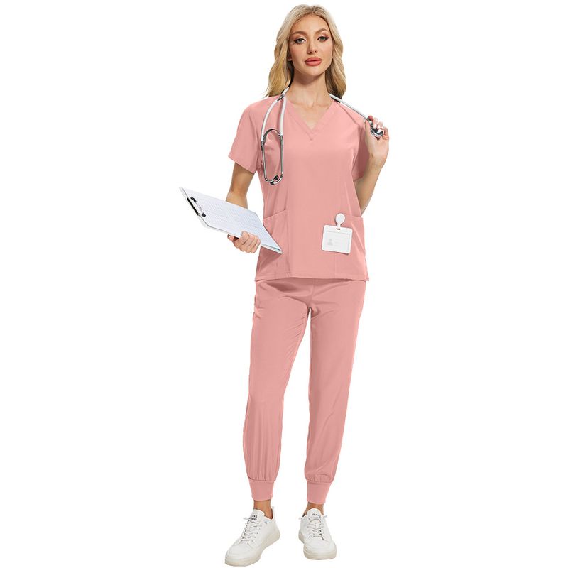 Basic Quick-drying Thin Solid Color Beauty Salon Dental Clinic Work Clothes Unisex Nurse Uniforms_voghion.com