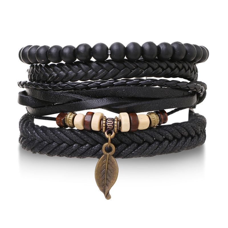 2125 Multi-layer Adjustable Leather Beaded Hand-woven Men's Bracelet Jewelry_voghion.com