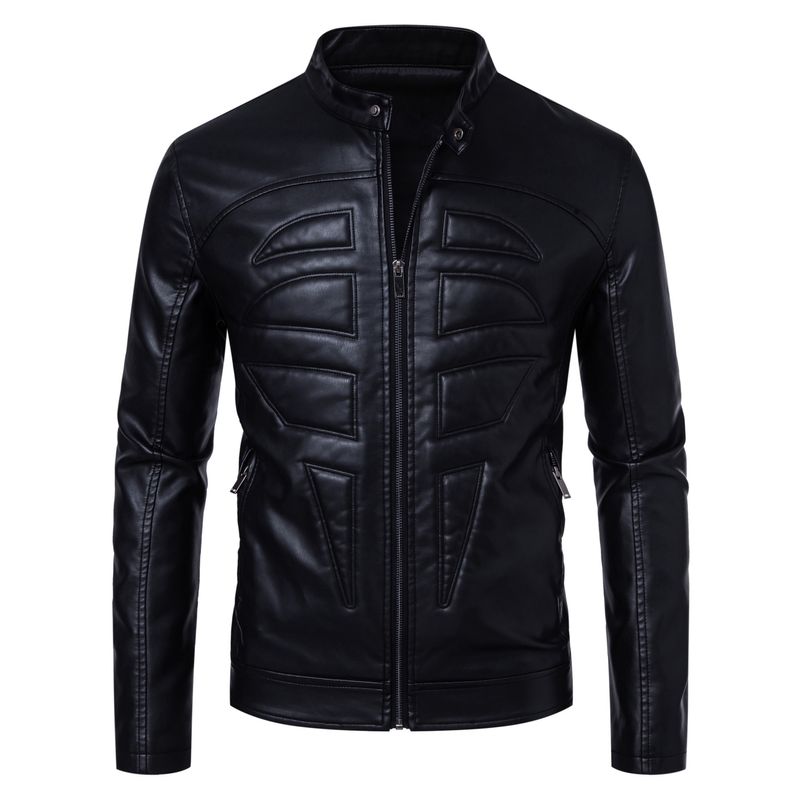 Herrenbekleidung Neue europäische Größe Frühling und Herbst Stehkragen Casual Herren Leder Business Lederjacke Motorradanzug Mantel_voghion.com
