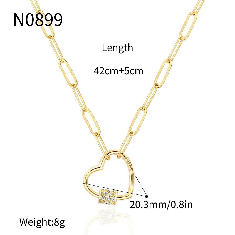 Collana con graffetta in oro da donna, design a forma di cuore, collana con zircone, semplice e di alta qualità_voghion.com