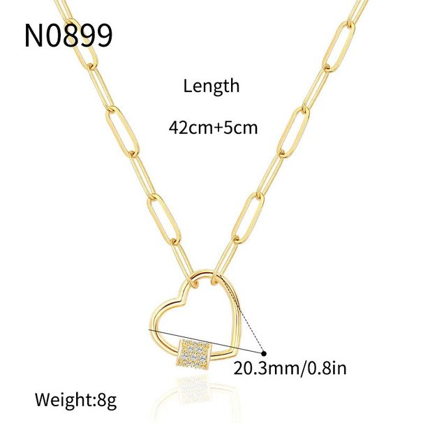 Collana con graffetta in oro da donna, design a forma di cuore, collana con zircone, semplice e di alta qualità_voghion.com
