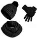 Winter Wool AB Yarn Knitted Plush Hairball Double-layer Hat Scarf Gloves Three-piece Set_voghion.com