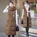 Women's Long Puffer Vest With Hood - Oversized Knee-Length Quilted Coat, Zip-Front Casual Layering Piece For Winter_voghion.com