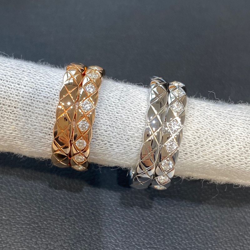 Anello V Coco Diamond per uomo e donna, squisita versione larga e stretta in oro rosa con diamanti, anelli di coppia impilabili_voghion.com