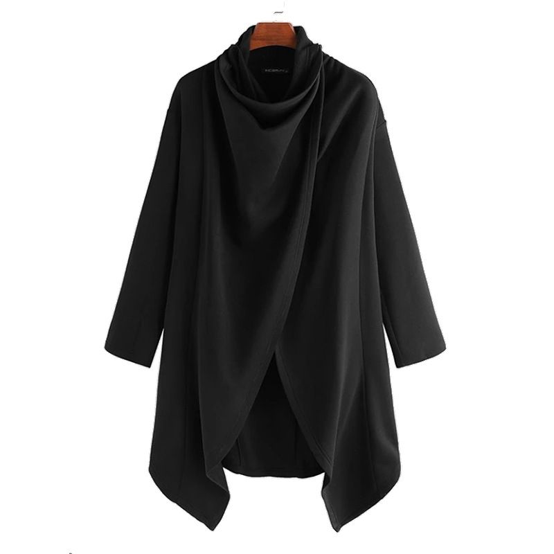 Men's clothing cape coat street style high neck solid color long sleeve fashion punk irregular trench coat_voghion.com