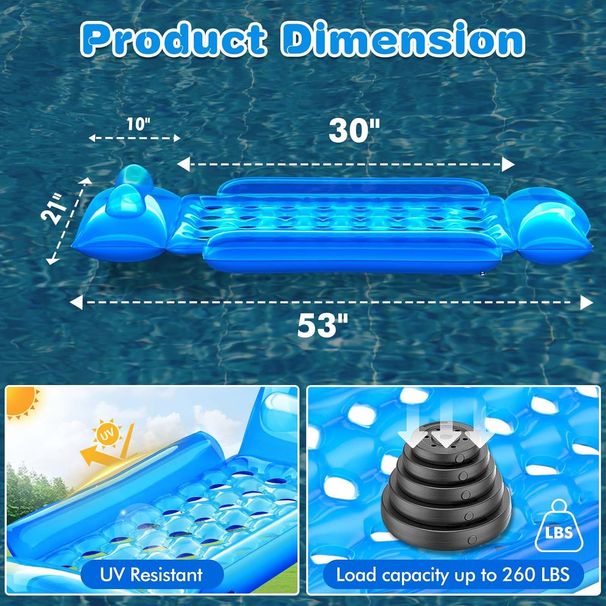 Inflatable Swimming Pool Water Lounge Chair Floating Row With Side Pads Adult Anti Dumping Floating Lounge Chair Floating Bed_voghion.com