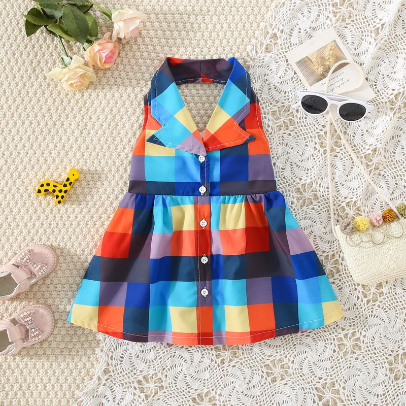 Baby Girl Kleed Moud Backless faarweg Plaid Kleed Baby Girl Koreanesch Outfit_voghion.com