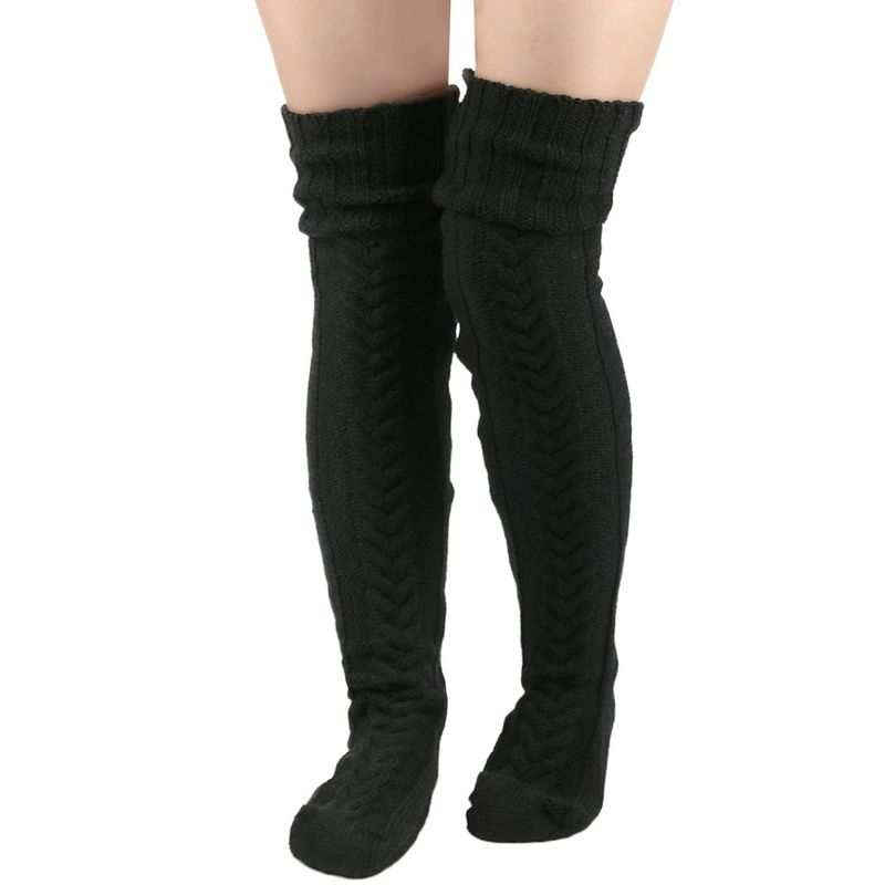 Unisex Over the knee pile socks thick wool floor socks for women's foot warmers knitted long over the knee socks_voghion.com