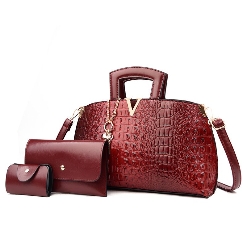 Damenhandtasche Stilvolle Alligator Print Damen Schultertasche Umhängetasche Dreiteiliges Set Tasche_voghion.com