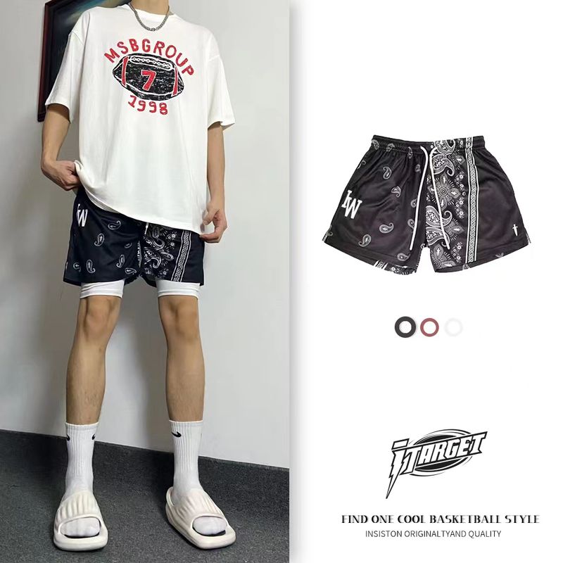 Soldat froid série fleur de cajou sport américain basket-ball 3/4 Shorts mais pas au genou marque à la mode pantalon été mince_voghion.com