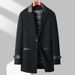 Men's Wool Blend Overcoat With Down Lining, Slim Fit, Double-Breasted, Mid-Length Winter Coat For Dad, Black & Grey_voghion.com