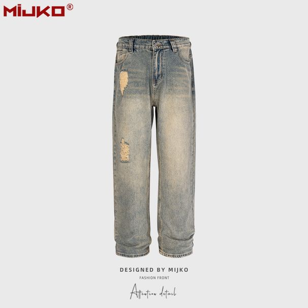 pantaloni strappati strappati da uomo e da donna per uomo e donna, vita elastica da strada, jeans alla moda lavati e invecchiati_voghion.com