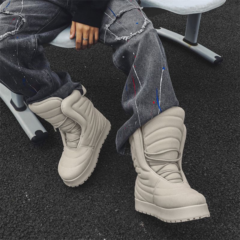 Men's High-Top Canvas Sneakers - Trendy Casual Skate Shoes With Chunky Sole, Breathable Mesh Lining, Round Toe & Lace-Up Design_voghion.com