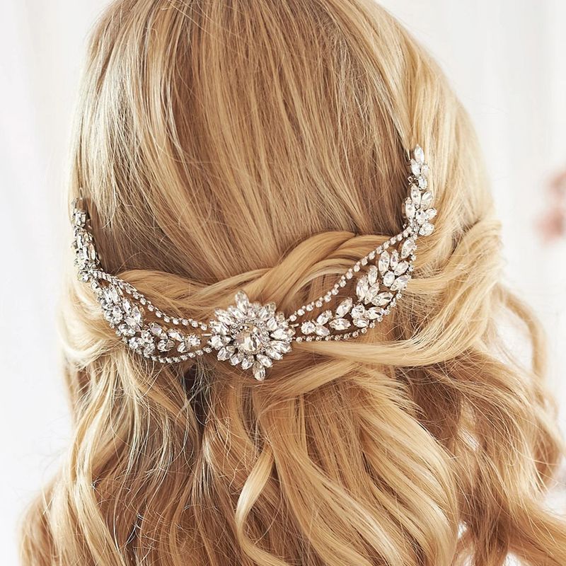 novel flower shaped zircon hair comb temperament luxury bride wedding headdress jewelry headband female Send chain_voghion.com