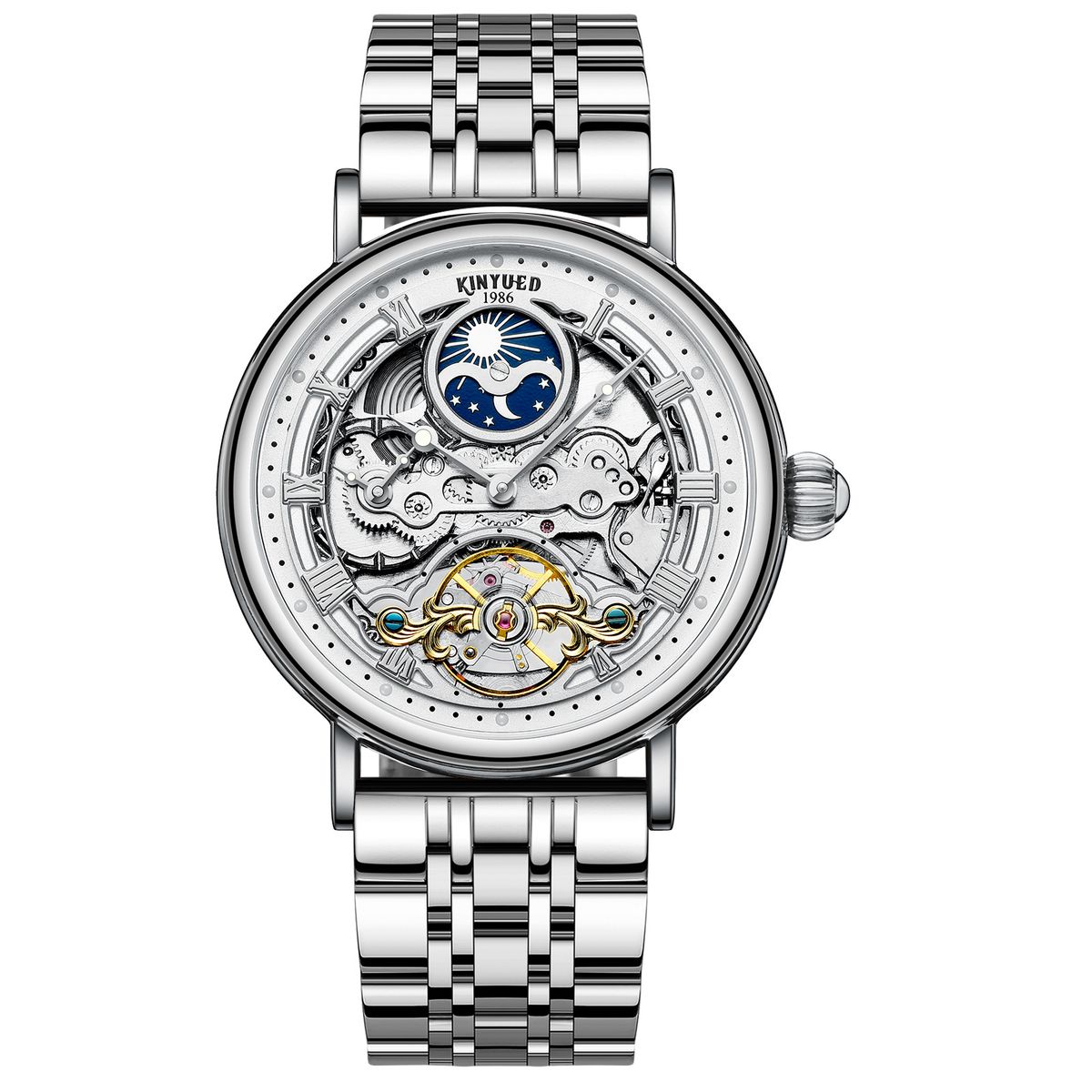 Automatisk herrklocka Rostfritt stål Stjärnklocka Mekanisk klocka Tourbillon Hollow Mekanisk herrklocka_voghion.com