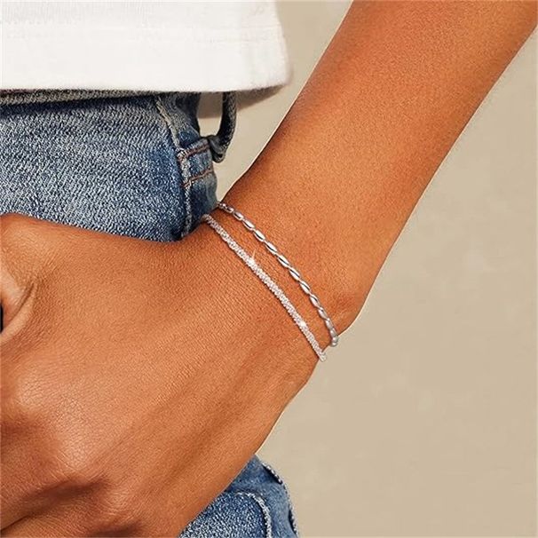 bijoux mode argent chaîne de haricot ovale chaîne de grain de chenille bracelet neutre à double couche_voghion.com