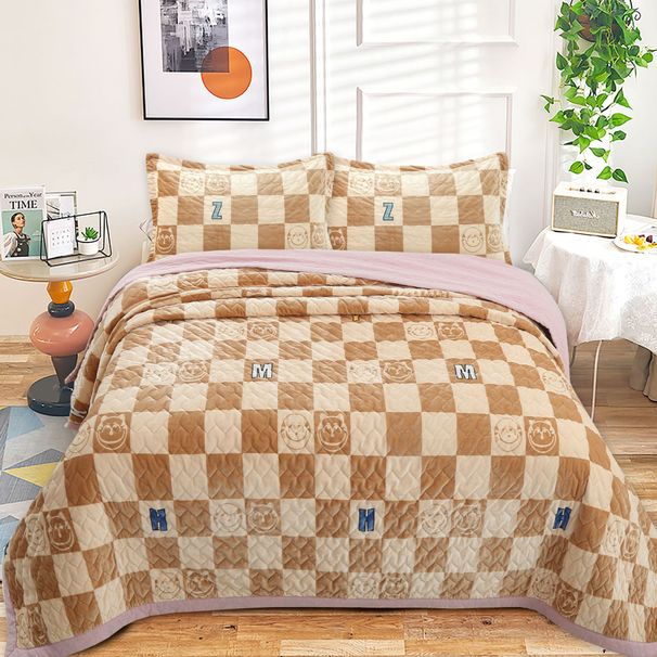 Douyin živé vysílání příze barvené čisté bavlněné povlečení třídílná sada zimní oboustranné dětské fleecové prostěradlo výrobce ložního prádla_voghion.com