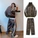 Men's Vintage OOTD Outfit – Retro Side-Stripe Jacket & Leopard Print Jogger Set (90s Throwback Style)_voghion.com