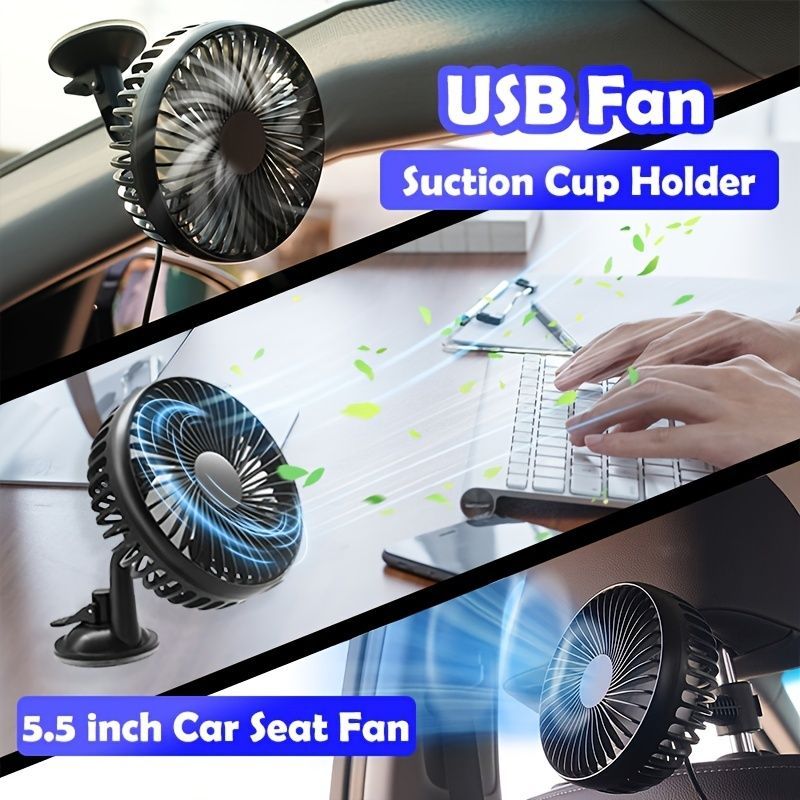 Ventilateur USB portable avec support à ventouse ; puissant ventilateur de table de 5,5 pouces ; vent fort ; mini ventilateur silencieux ; refroidissement de tableau de bord de voiture_voghion.com