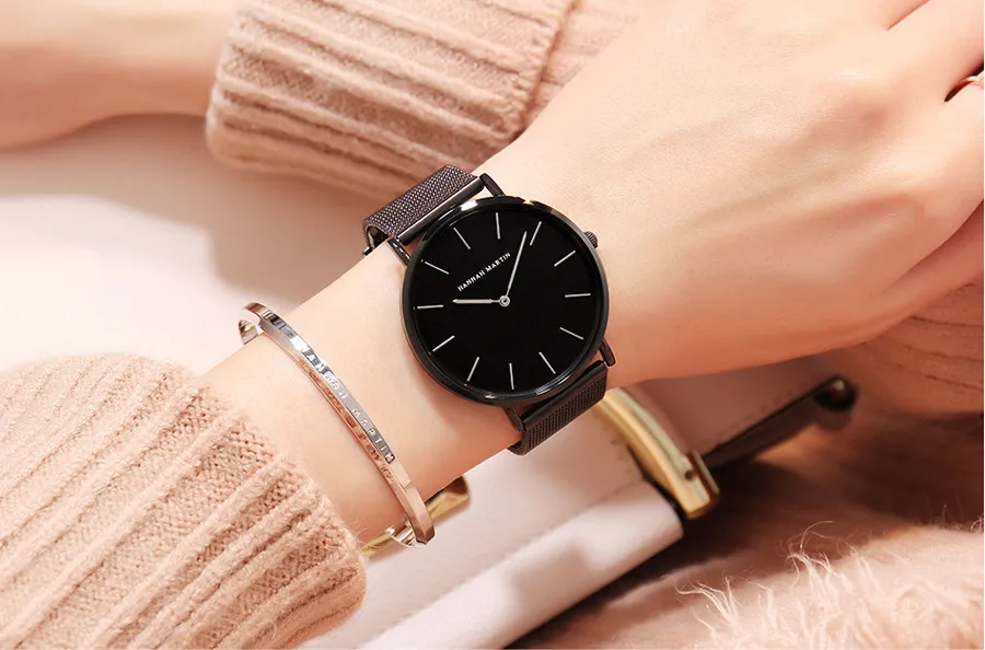Montres pour femmes, mouvement japonais, chaîne en acier, étanche, légère, de luxe, style minimaliste, ceinture en maille d'acier, montre fine_voghion.com