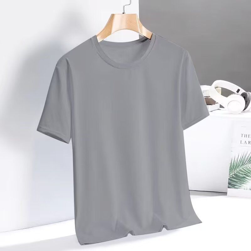 Unschlagbare Qualität Erstklassige Eisseide Herren Sommer Dünn Schnelltrocknend Rundhals Atmungsaktiv Lässig Sport Top Einfarbig Kurzarm_voghion.com