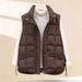 Women's Quilted Vest With Hood - Polyester Puffer Jacket For Winter, Streetwear Fashion, Oversized Fit, Zip Front_voghion.com