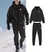 Men's Solid Color Fleece Hoodie & Jogger Set, Plush Lined Zip-Up Jacket With Matching Pants, Winter Loungewear_voghion.com
